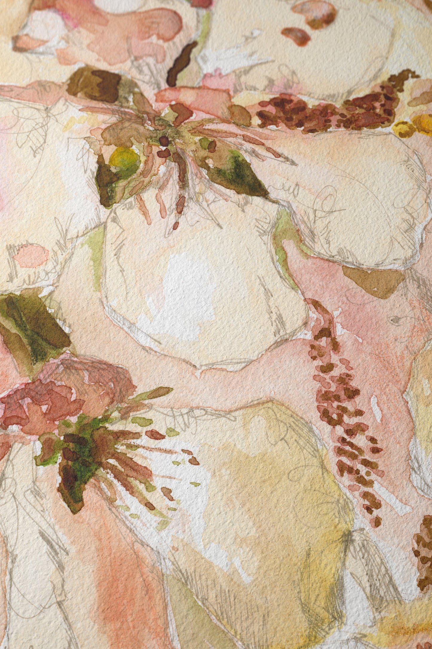 Abstract Yellow and Blush Flower Oil Painting - Floral Fine Art Print