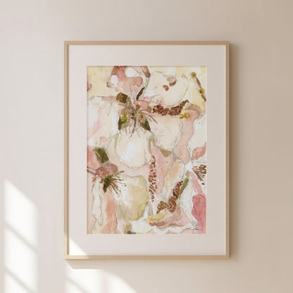 Abstract Yellow and Blush Flower Oil Painting - Floral Fine Art Print