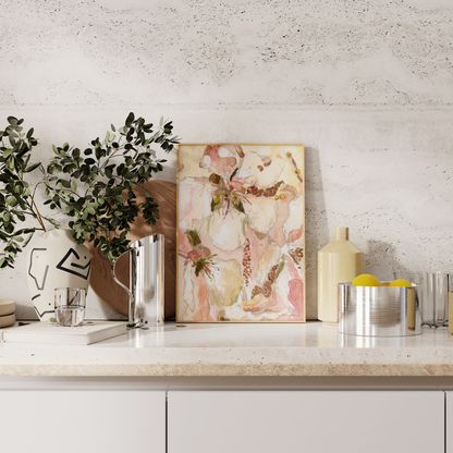 Abstract Yellow and Blush Flower Oil Painting - Floral Fine Art Print