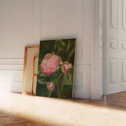 Pink Peony Buds on Green Leaves - Floral Art Print