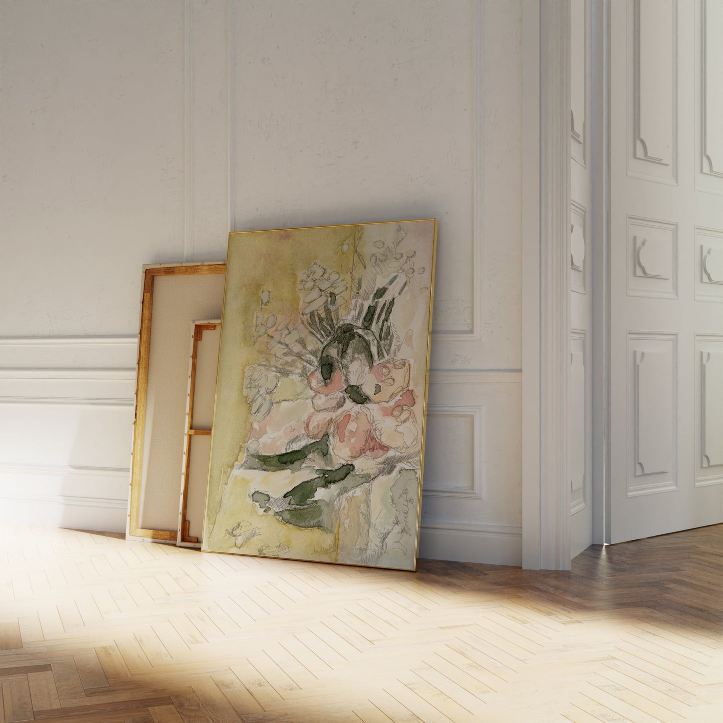 Blush and Yellow Abstract Flower Watercolor Painting - Floral Fine Art Print
