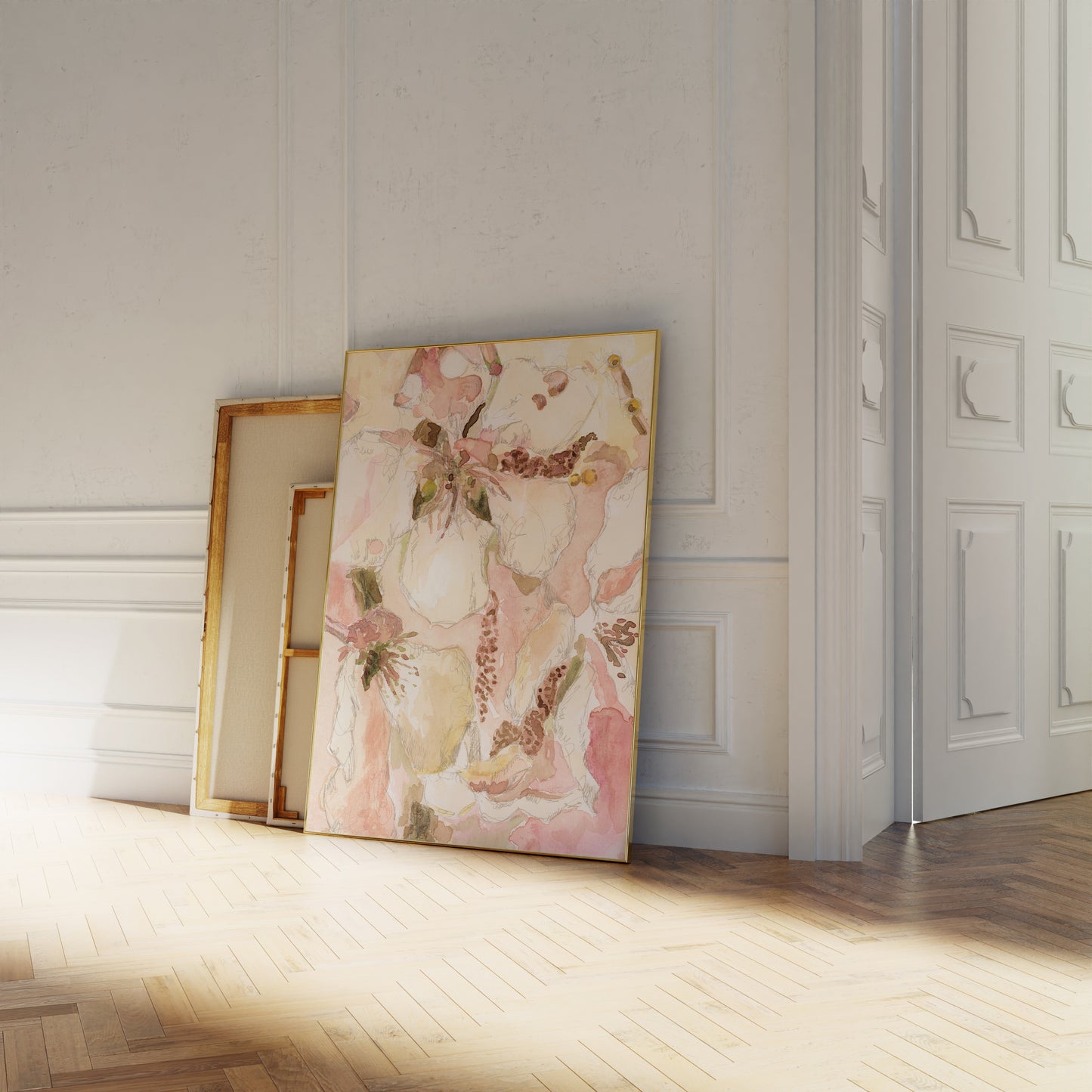 Abstract Yellow and Blush Flower Oil Painting - Floral Fine Art Print