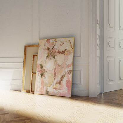 Abstract Yellow and Blush Flower Oil Painting - Floral Fine Art Print