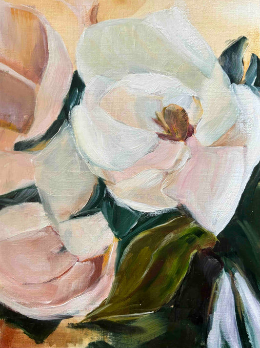 magnolia oil painting on paper.