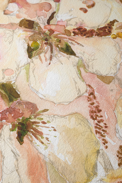 Abstract Yellow and Blush Flower Oil Painting - Floral Fine Art Print