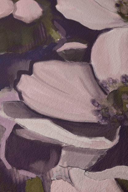 Abstract Realistic Violet Anemone Flower Painting - Floral Fine Art Print