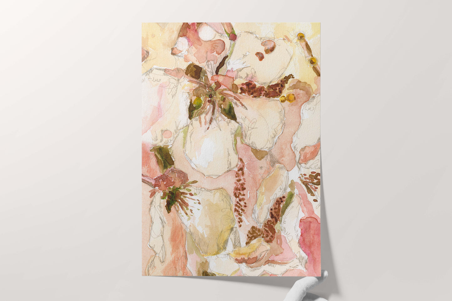 Abstract Yellow and Blush Flower Oil Painting - Floral Fine Art Print