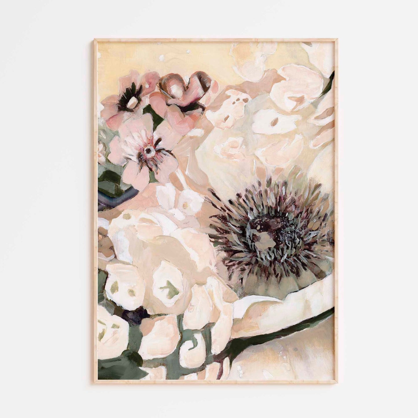 Abstract Realistic Anemone and Blossom Flower Oil Painting - Floral Fine Art Print