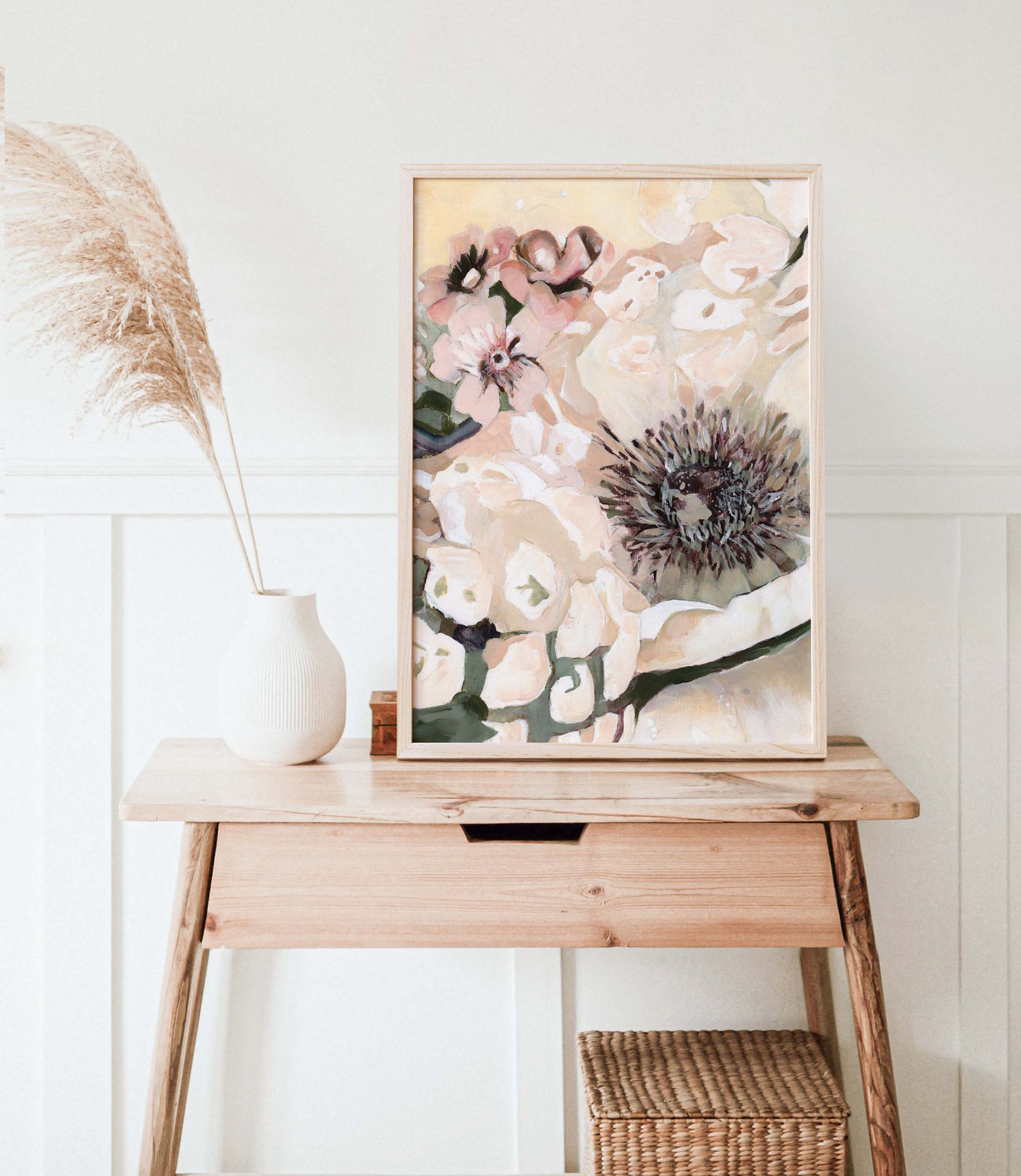 Abstract Realistic Anemone and Blossom Flower Oil Painting - Floral Fine Art Print