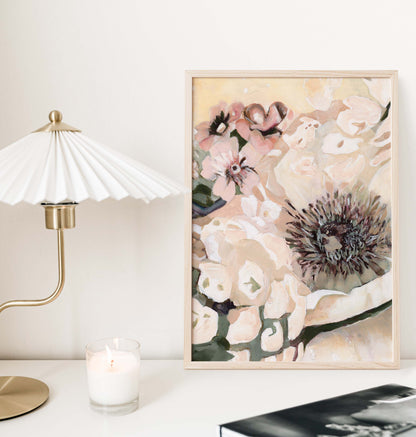 Abstract Realistic Anemone and Blossom Flower Oil Painting - Floral Fine Art Print