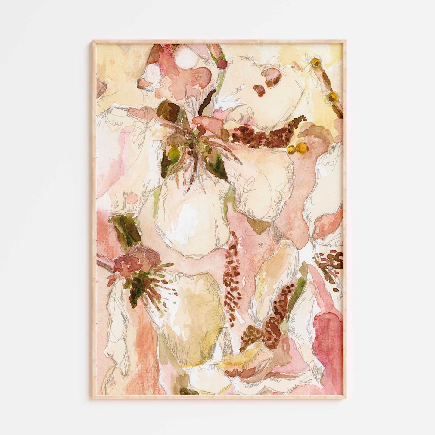 Abstract Yellow and Blush Flower Oil Painting - Floral Fine Art Print