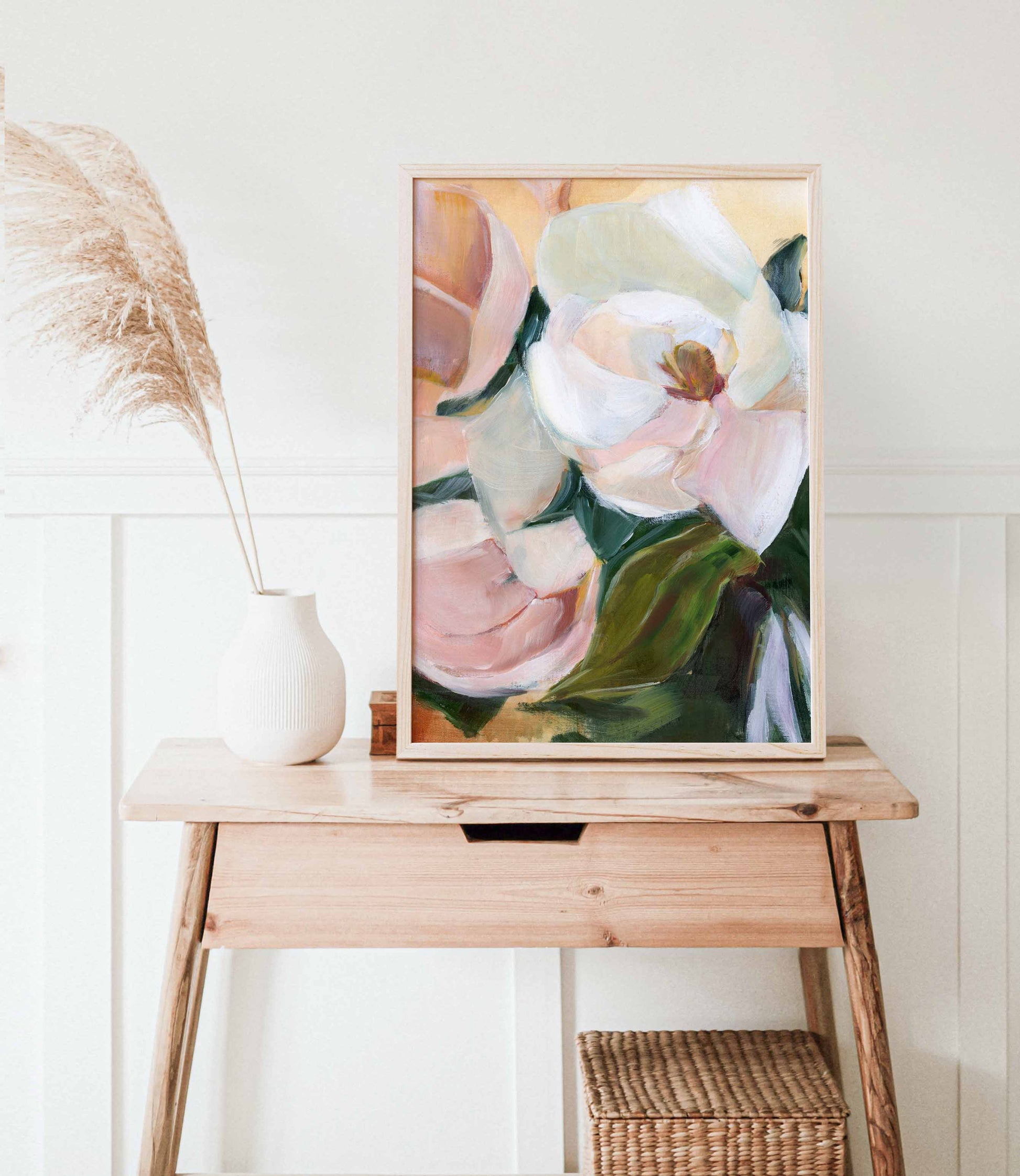 floral art print on little desk