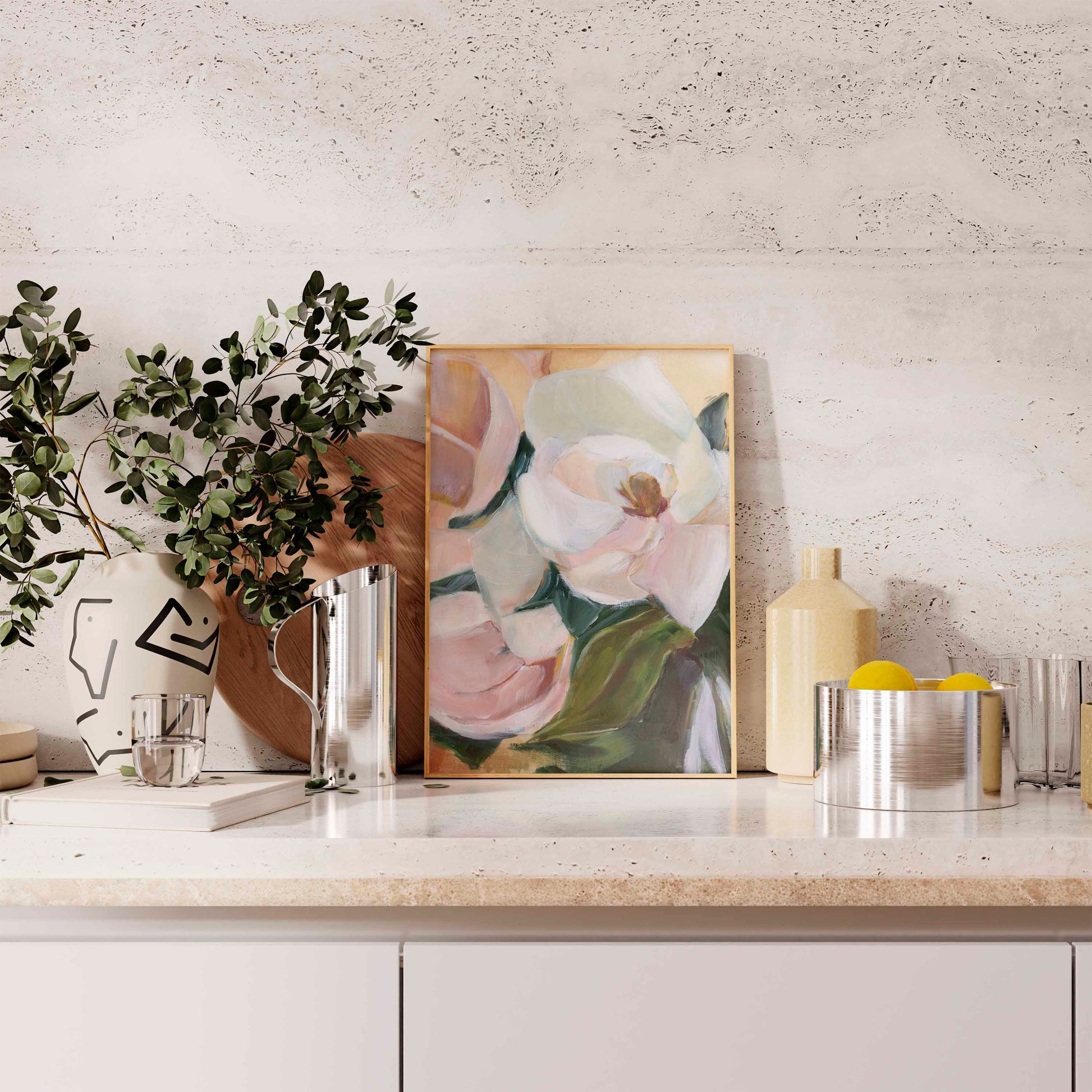 floral art print in kitchen