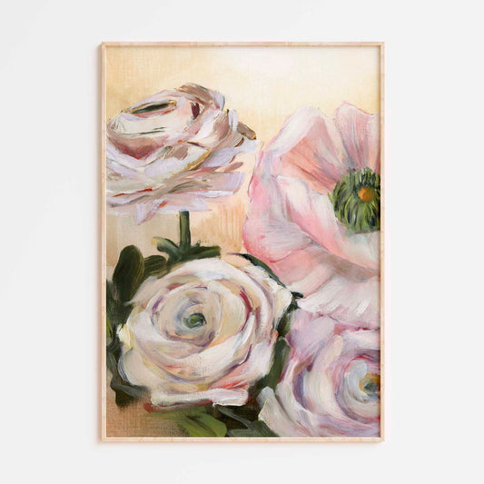 floral art print in light frame