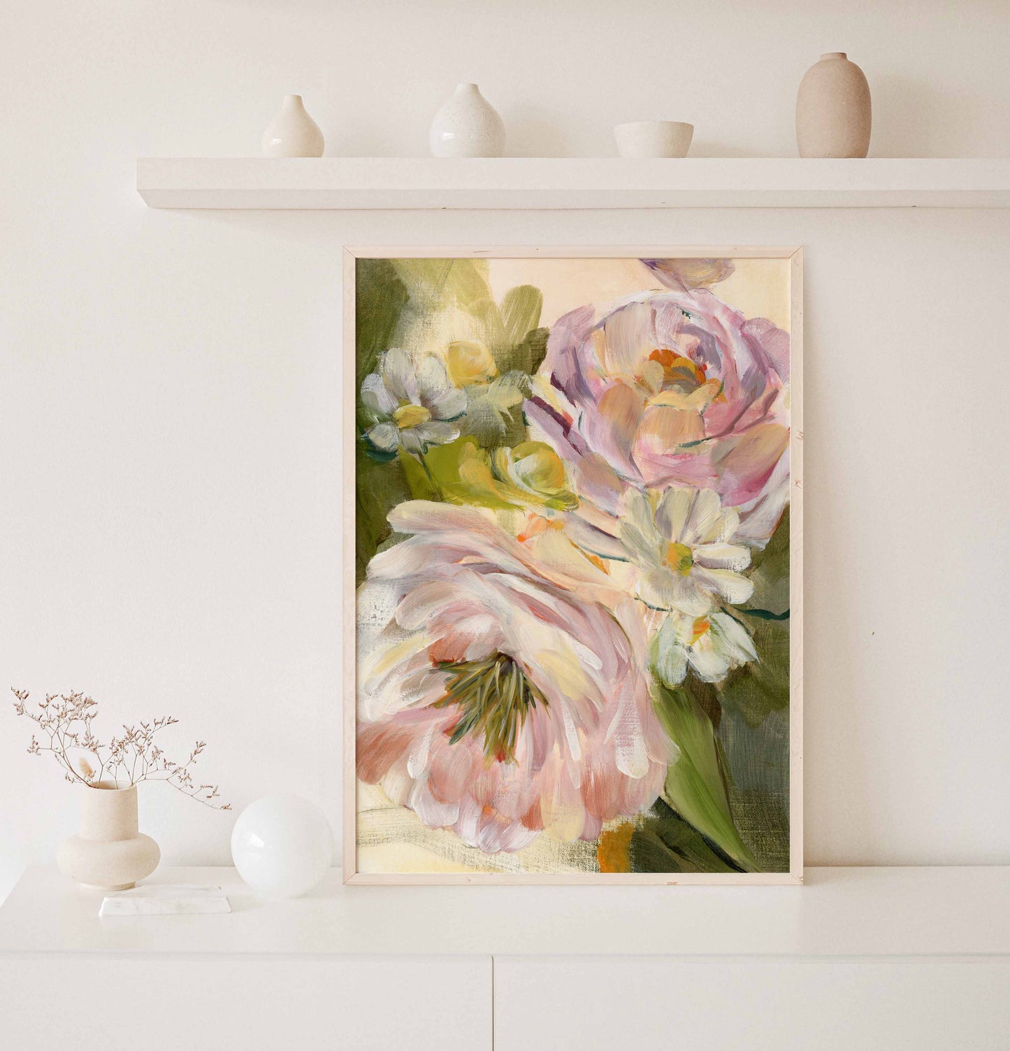 framed art print on console