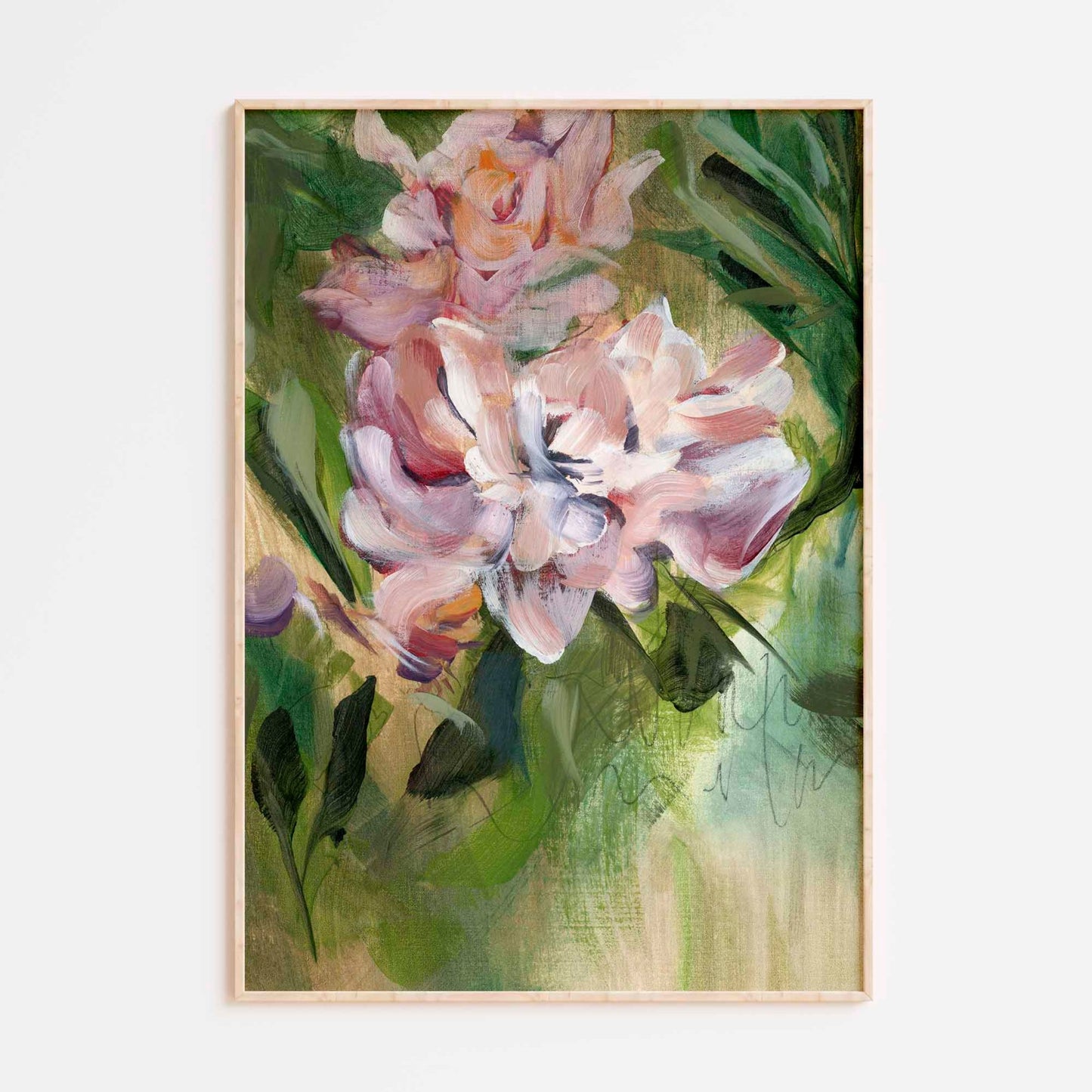 floral art print in a thin frame