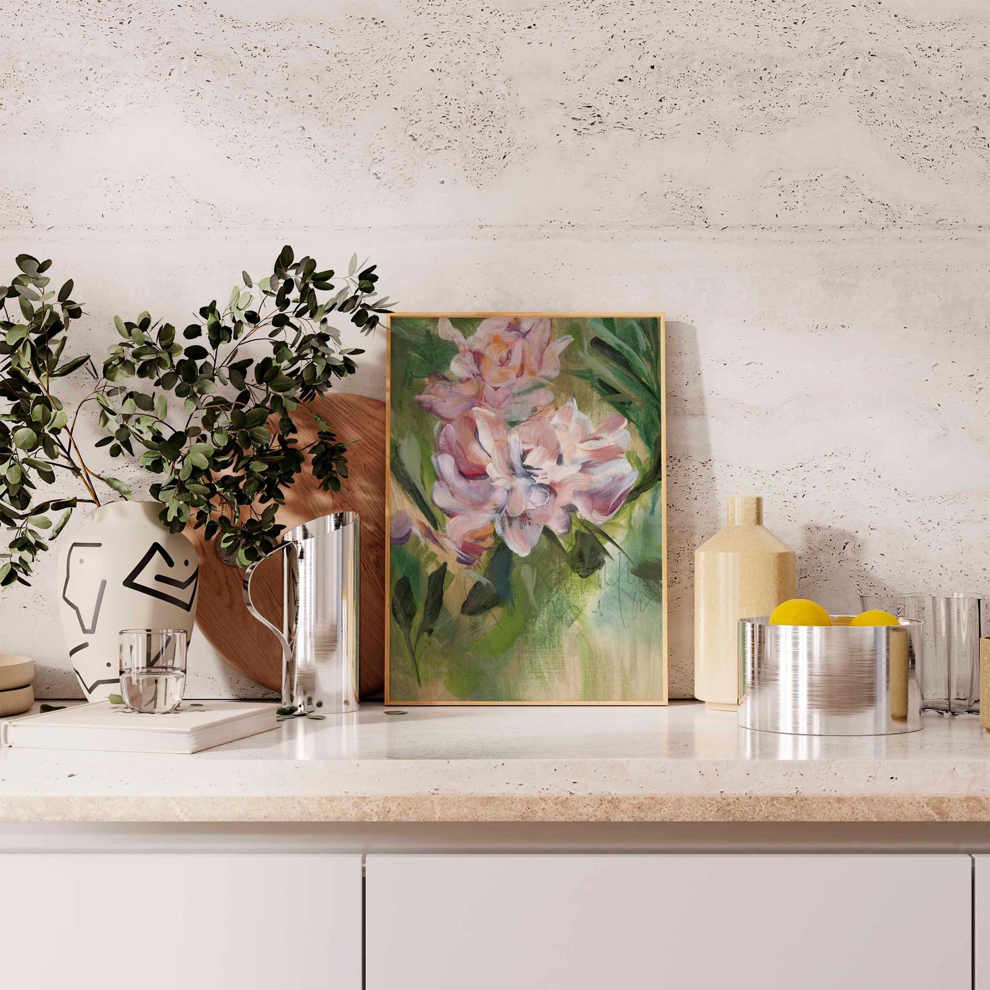 floral art print on kitchen counter