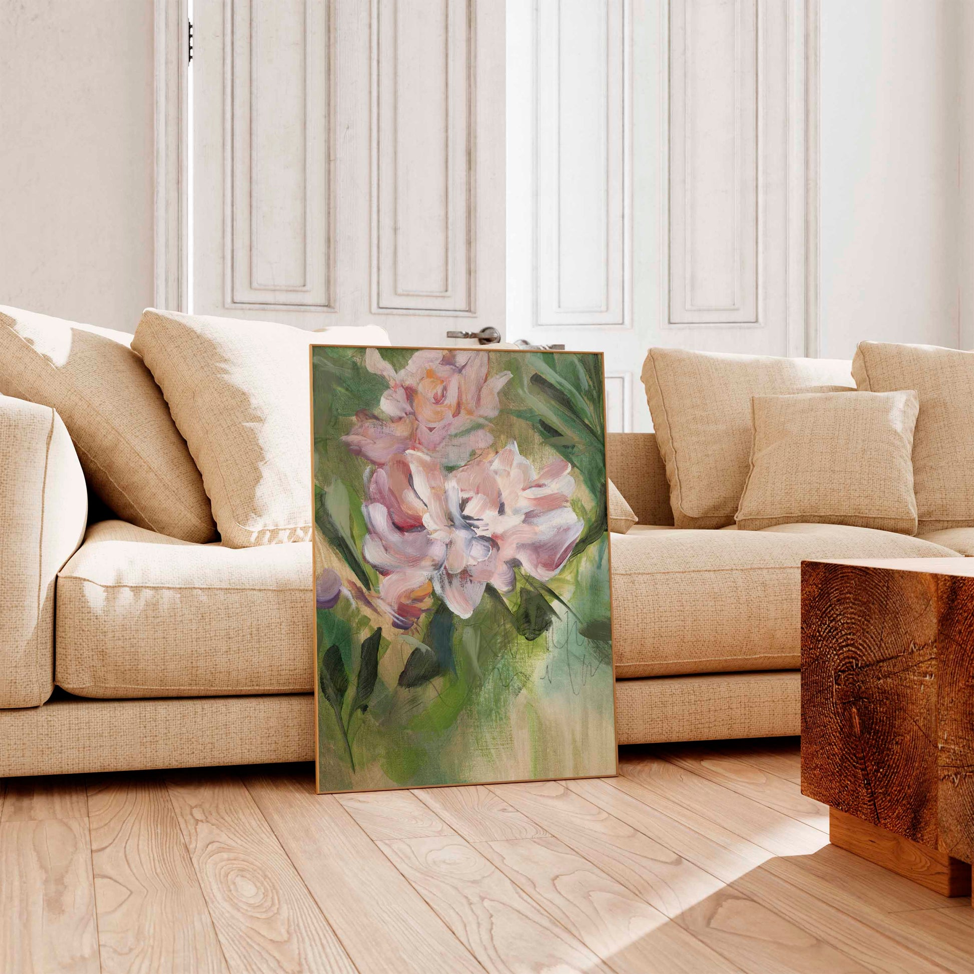 framed art print in living room