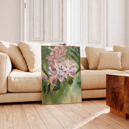 framed art print in living room