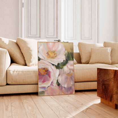 floral framed art print in living room