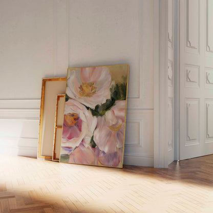 floral art print in hallway