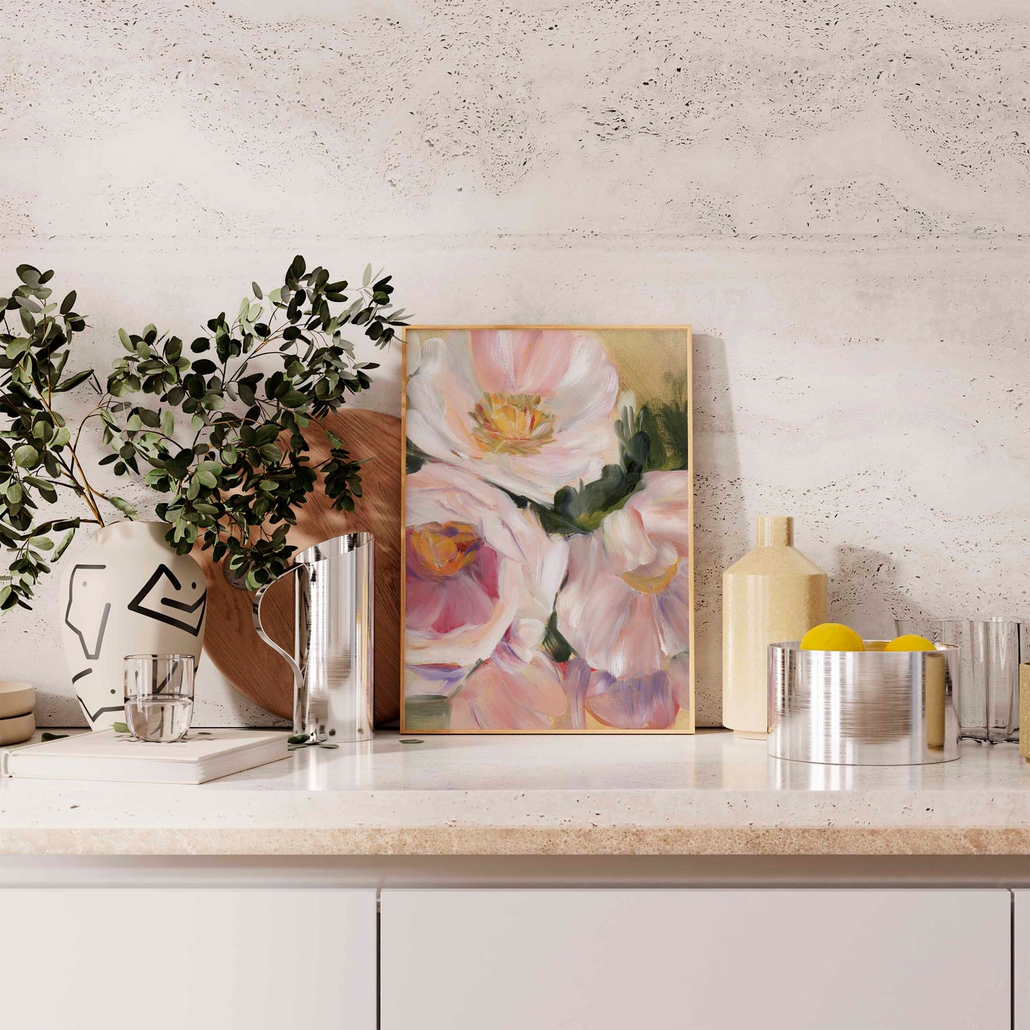 floral fine art print in kitchen