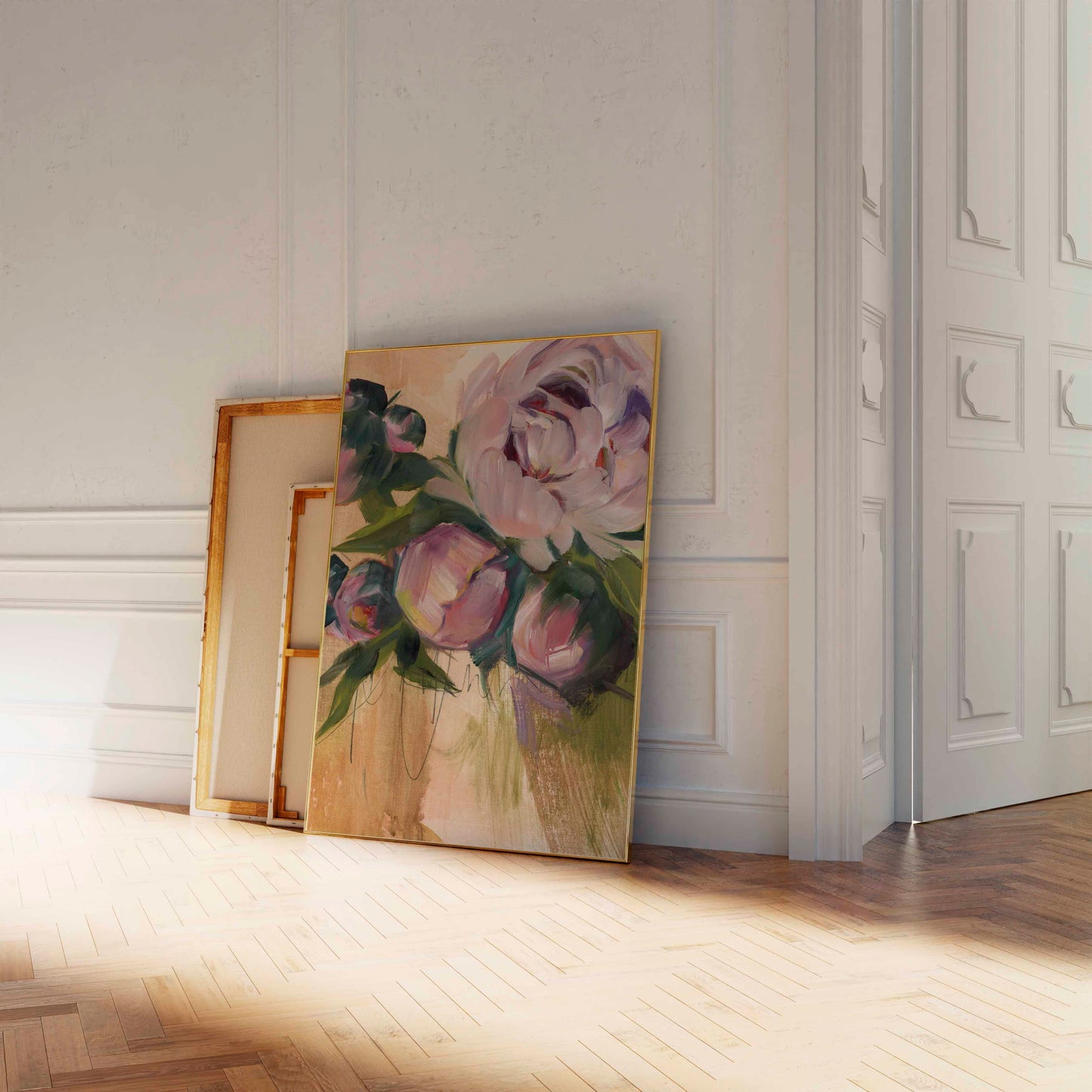 floral art print in hallway