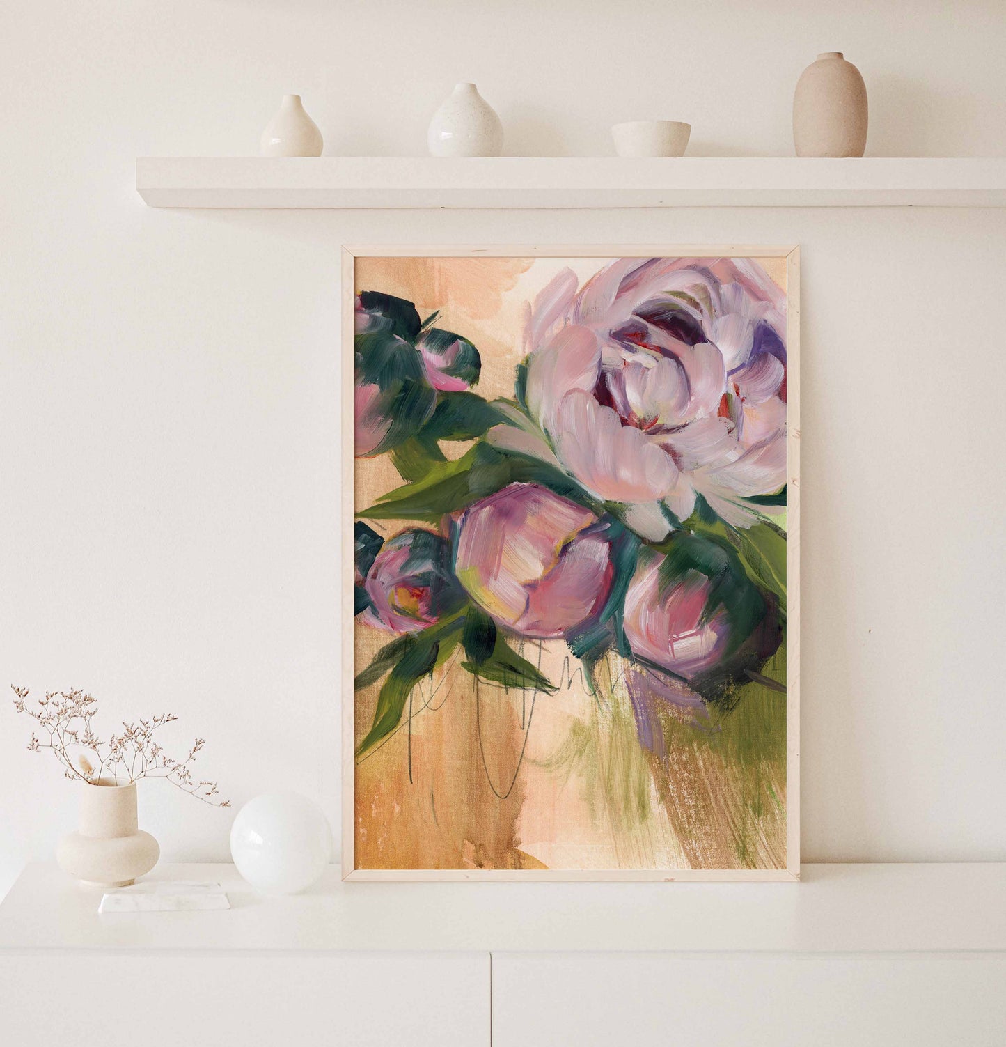 framed art print on console