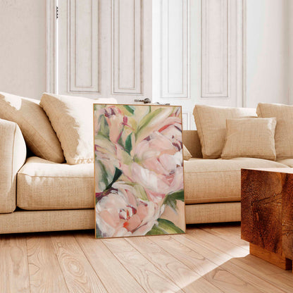 framed art print in living room