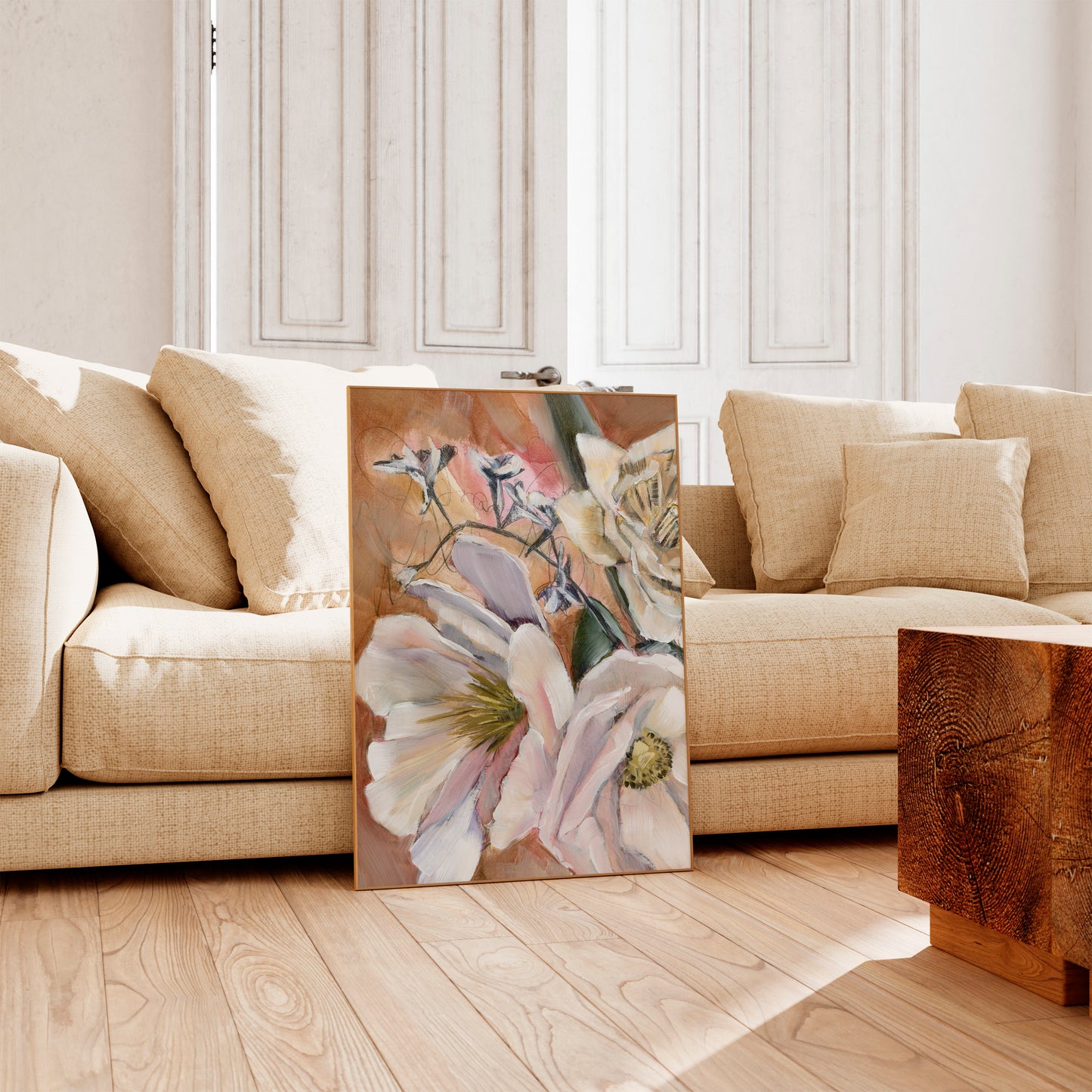 White Anemone and Daffodil Oil Painting - Floral Fine Art Print