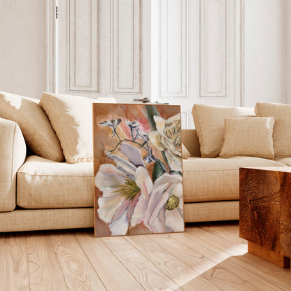 White Anemone and Daffodil Oil Painting - Floral Fine Art Print