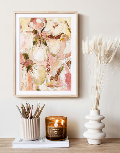 Abstract Yellow and Blush Flower Oil Painting - Floral Fine Art Print