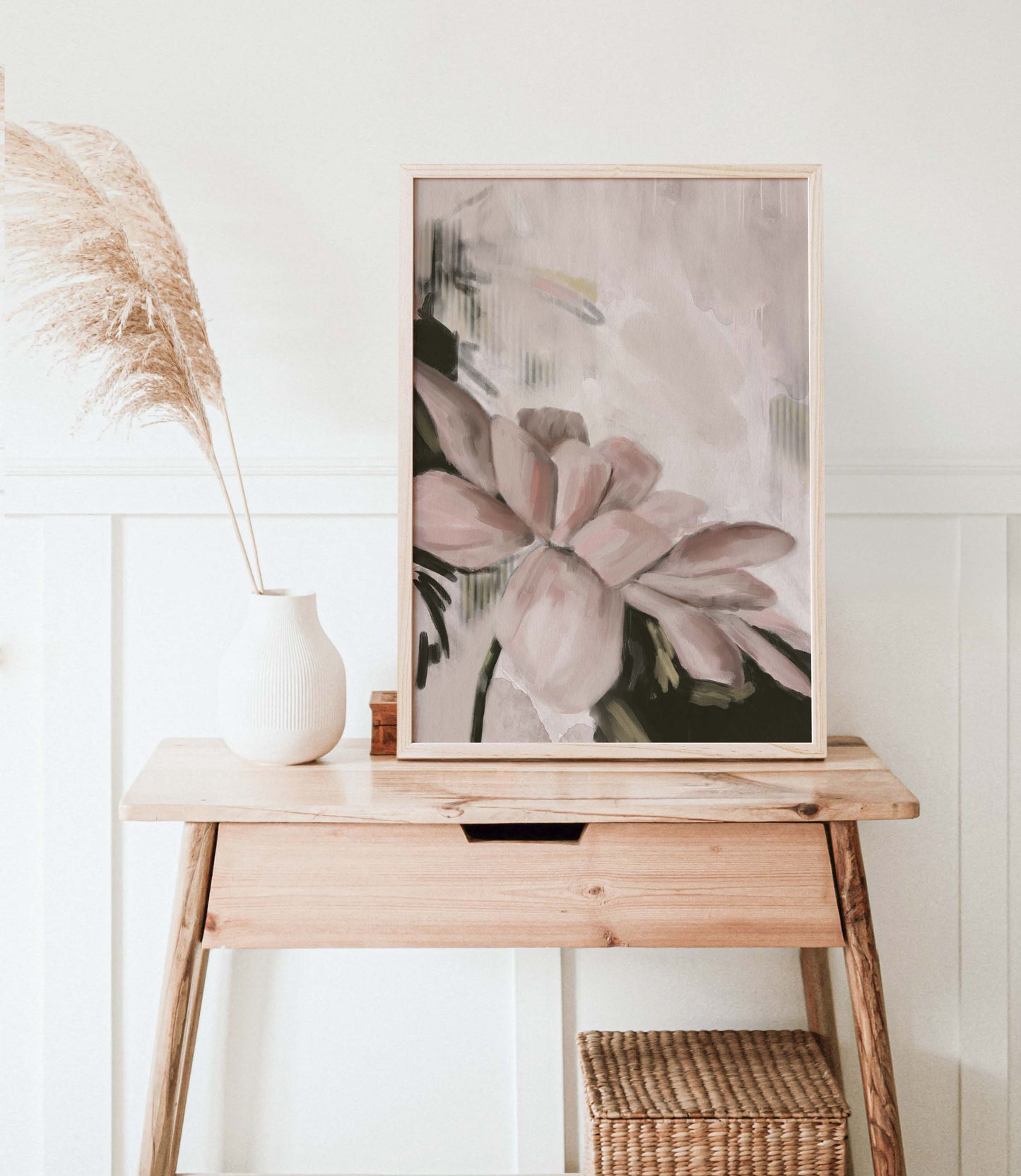 Blush Flower on Abstract Background Oil Painting - Floral Fine Art Print