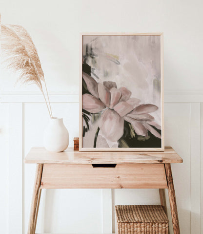 Blush Flower on Abstract Background Oil Painting - Floral Fine Art Print