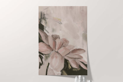 Blush Flower on Abstract Background Oil Painting - Floral Fine Art Print