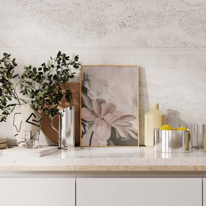 Blush Flower on Abstract Background Oil Painting - Floral Fine Art Print