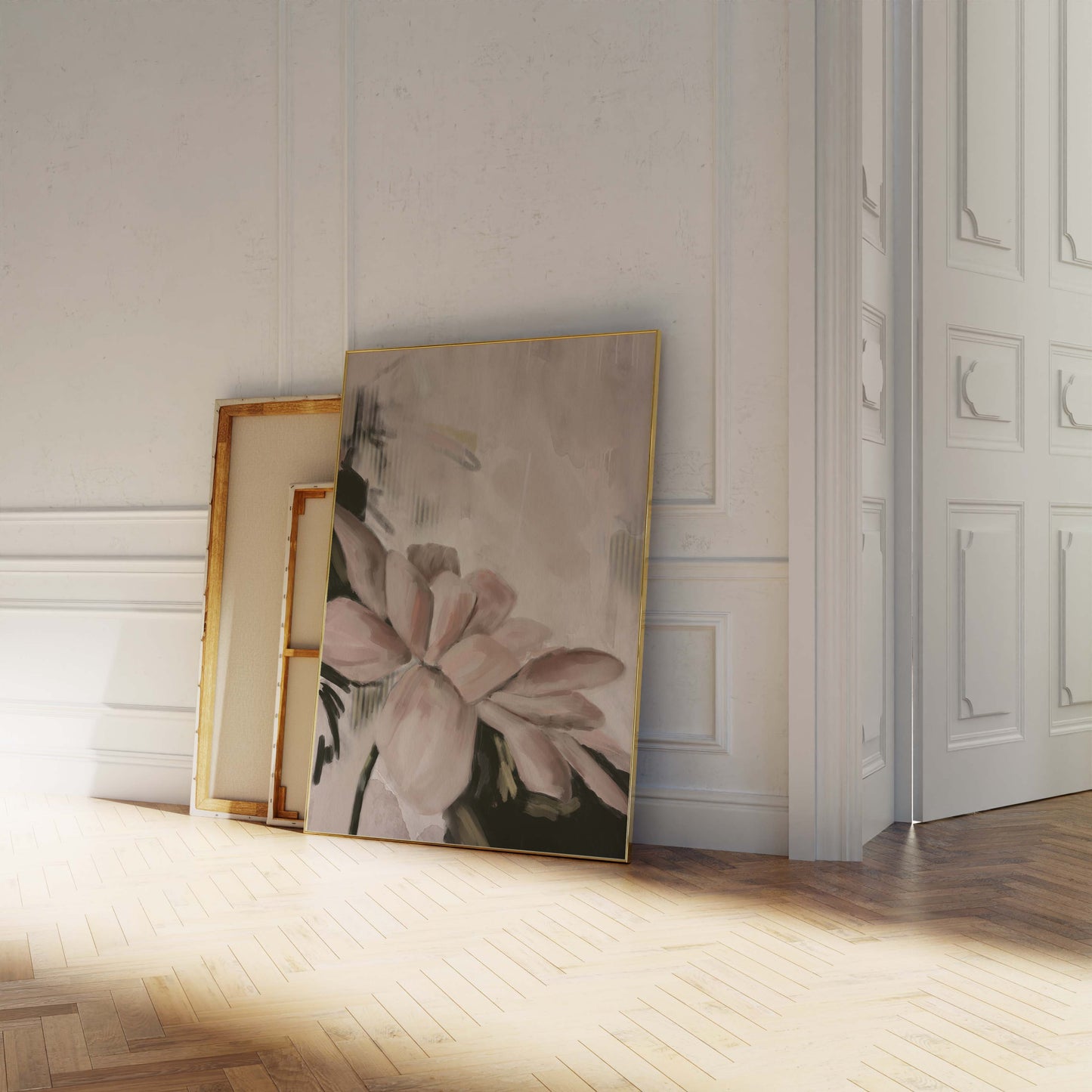 Blush Flower on Abstract Background Oil Painting - Floral Fine Art Print