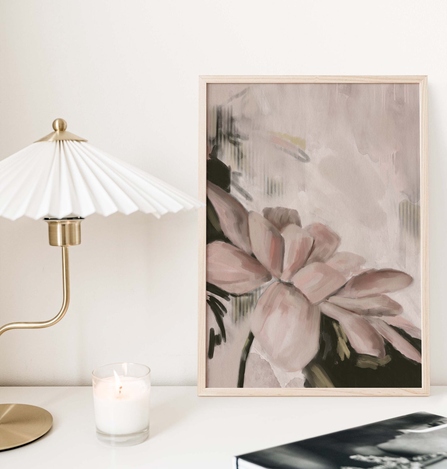 Blush Flower on Abstract Background Oil Painting - Floral Fine Art Print