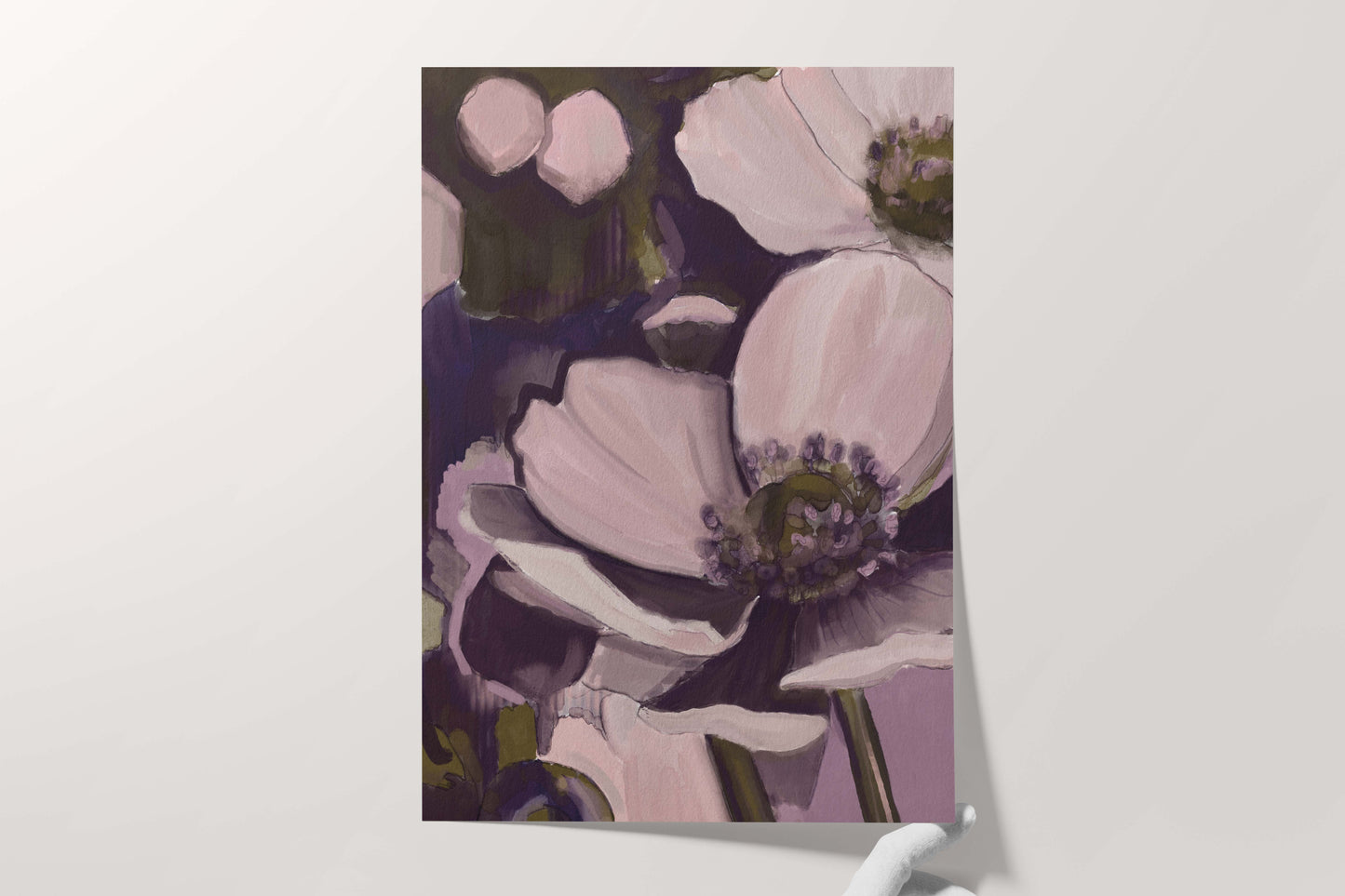 Abstract Realistic Violet Anemone Flower Painting - Floral Fine Art Print