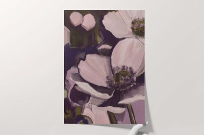 Abstract Realistic Violet Anemone Flower Painting - Floral Fine Art Print