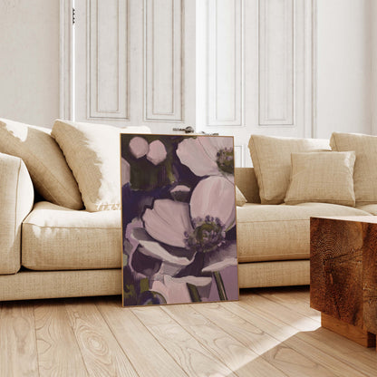 Abstract Realistic Violet Anemone Flower Painting - Floral Fine Art Print