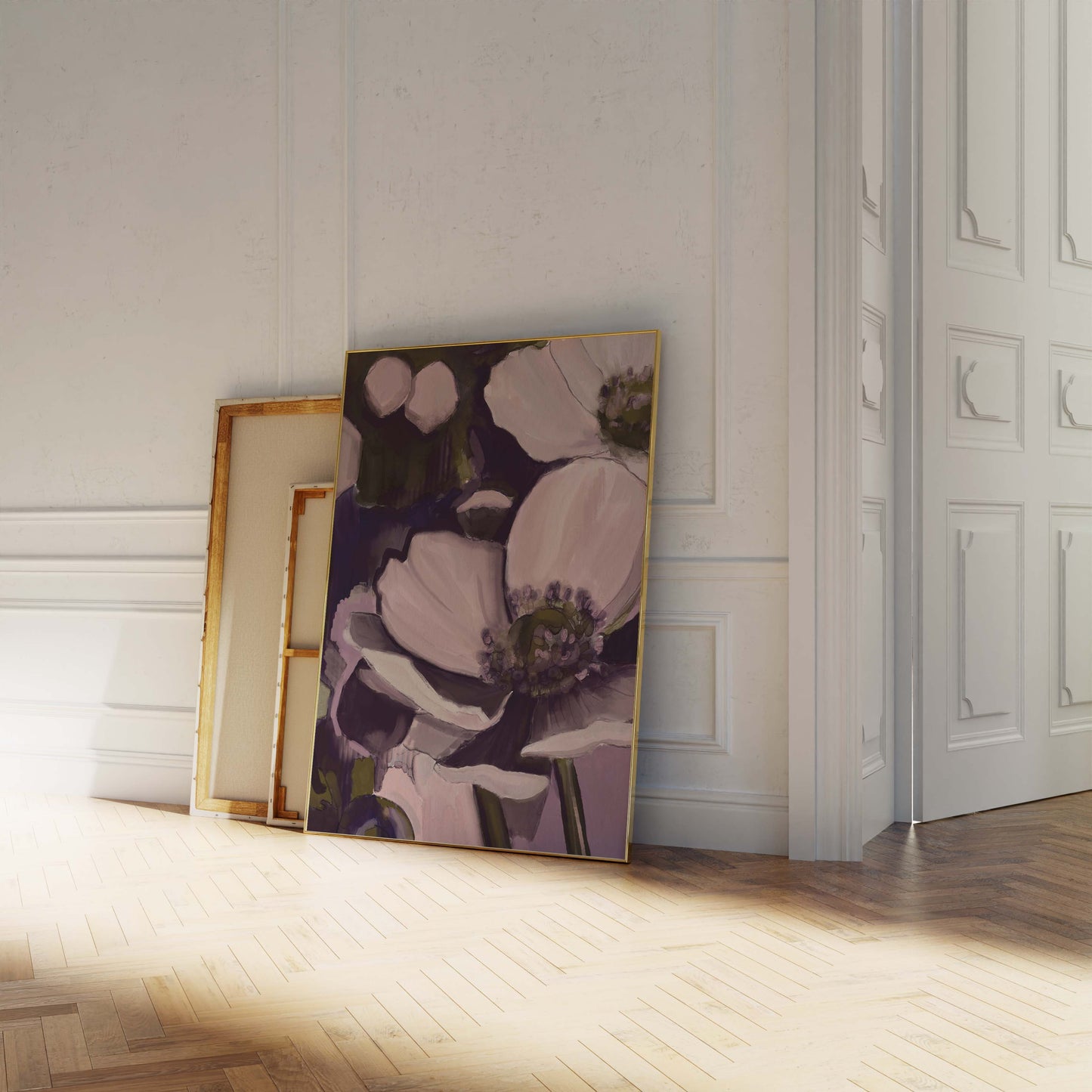 Abstract Realistic Violet Anemone Flower Painting - Floral Fine Art Print