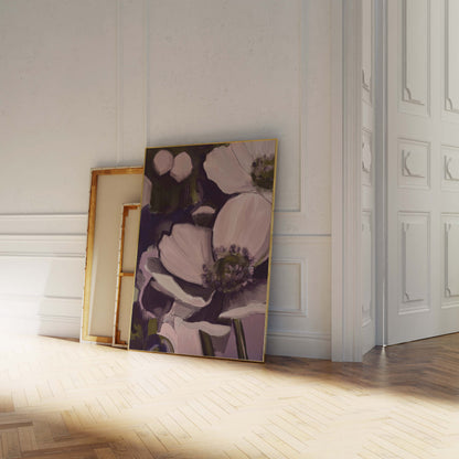 Abstract Realistic Violet Anemone Flower Painting - Floral Fine Art Print
