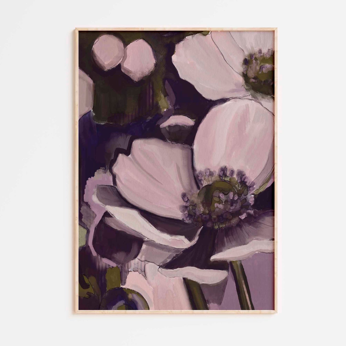 Abstract Realistic Violet Anemone Flower Painting - Floral Fine Art Print
